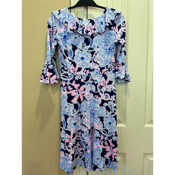Lilly Pulitzer Stirling Dress BRIGHT NAVY Pink AMORE PLEASE Empire Midi size S - Picture 7 of 10